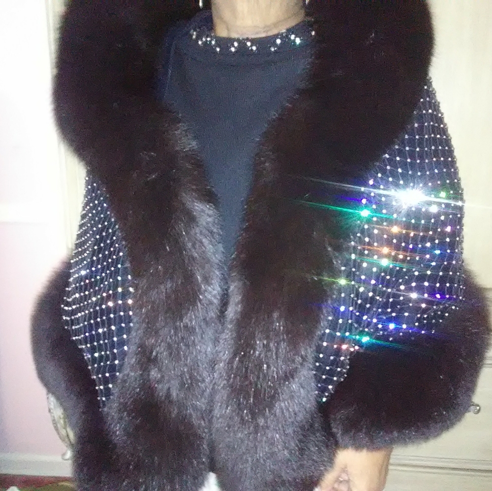 Rhinestone fox fur stole